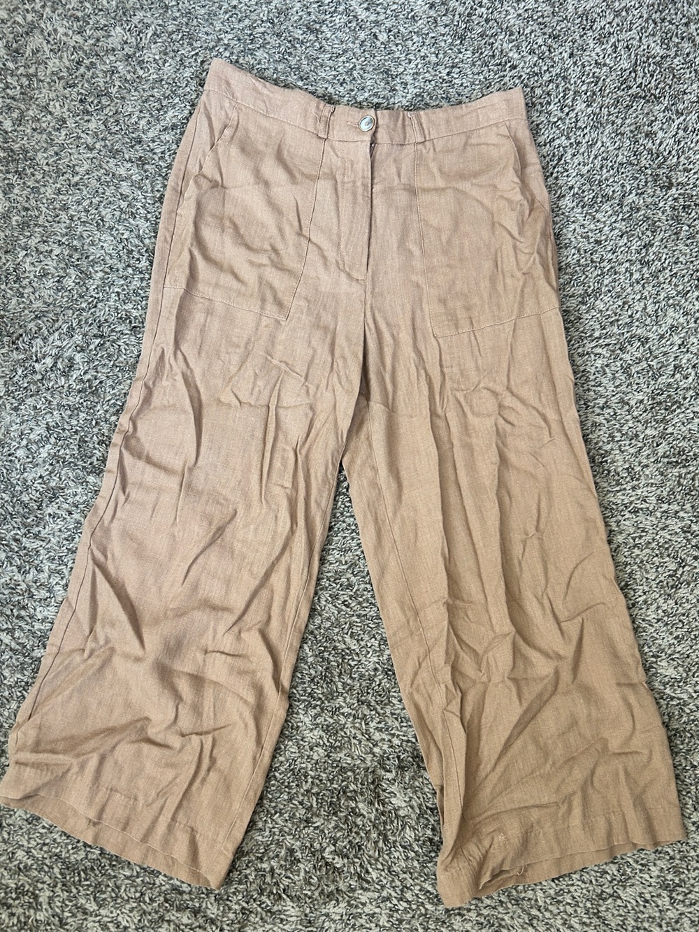Wide-Leg Linen-Blend Pants in Light Brown